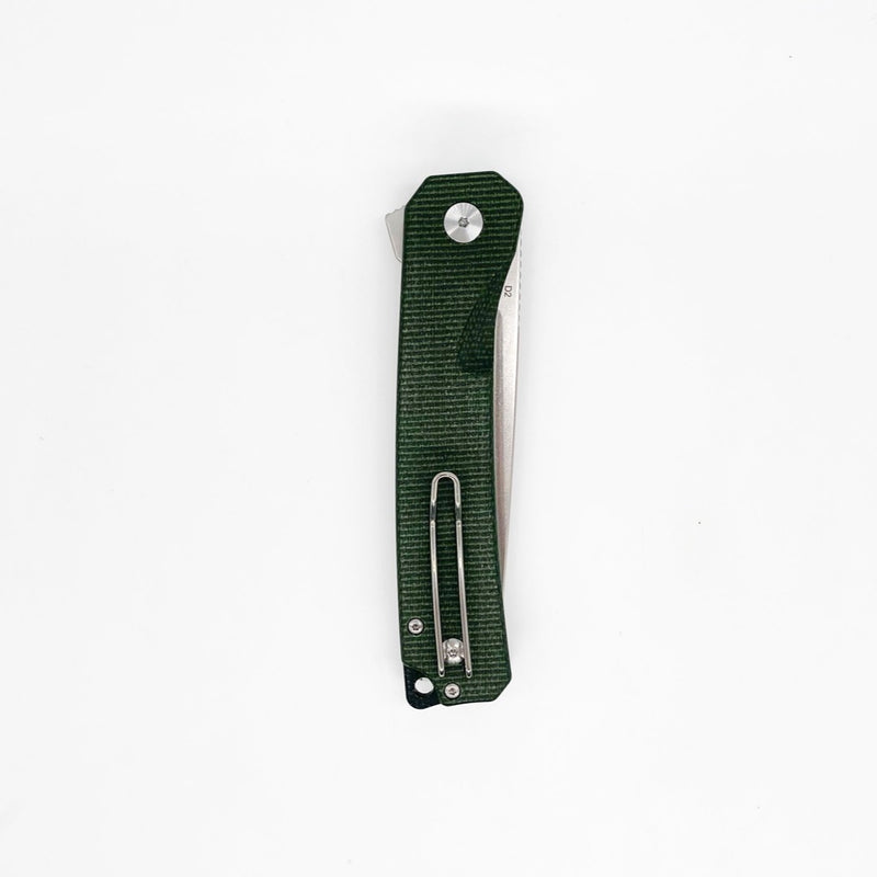 QSP XL Osprey Button Lock Folding Knife 3.65in D2 Steel Micarta Handles - Green