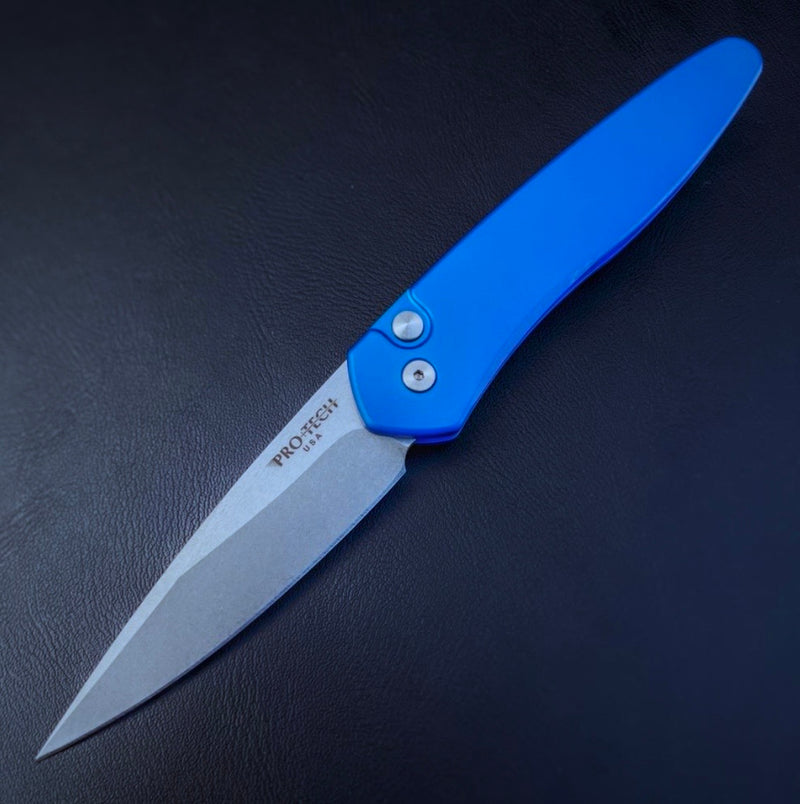 Pro-Tech Newport 3405 Blue Folding Knife 3 in CPM-S35VN Stainless Steel Blade Blue Aluminum Handle