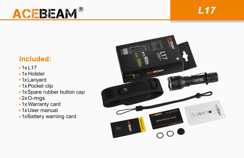 Acebeam L17 1400 Lumen Tactical Flashlight White OSRAM LED (2,631 feet of throw) Uses 1 * 18650 Battery