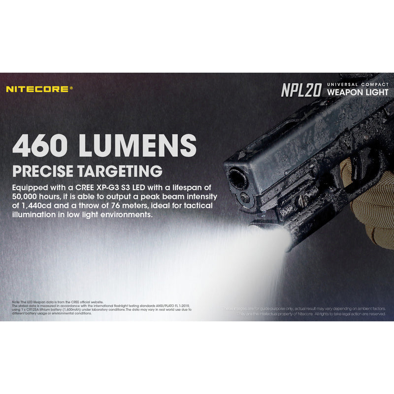 Nitecore NPL20 460 Lumen Weapon Light CREE XP-G3 S3 LED