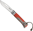 Opinel No. 8 Outdoor Red Folding Knife 3.75in Partially Serrated Blade XC90 Carbon Steel