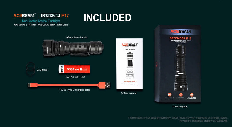 Acebeam P17 Gray 4900 Lumen High Powered Handheld Rechargeable Flashlight 1 x CREE XHP70.3 LED