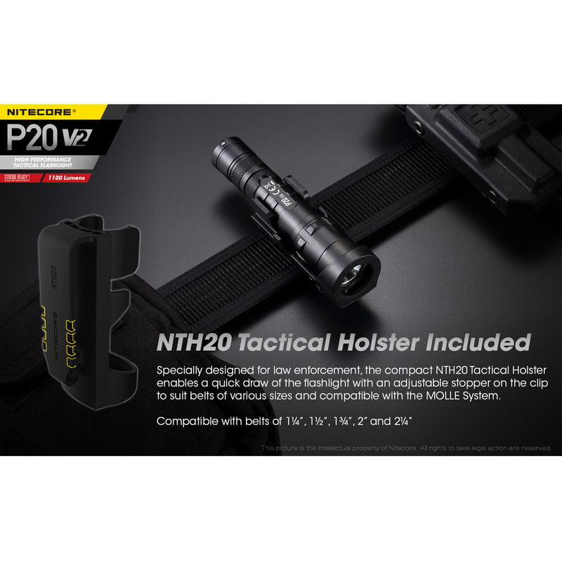 NITECORE P20 V2 1100 Lumen LED Flashlight w/ Tactical Holster