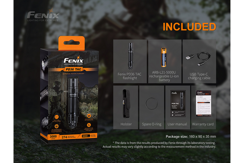 Fenix PD36 TAC 3000 Lumen Tactical Flashlight 1 * 21700 USB-C Rechargeable Battery Included
