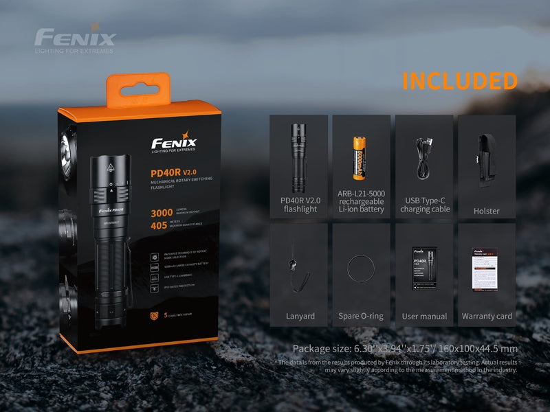Fenix PD40R V2.0 3000 Lumen Rechargeable Flashlight 1 x 21700 Battery Included - LUMINUS SST70 LED