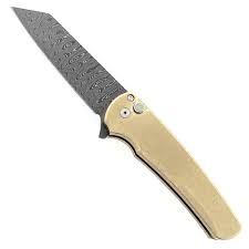Pro-Tech Knives 5210-DAM Malibu Folding Knife 3.3in Damascus Steel Blade Stonewashed Bronze Handles