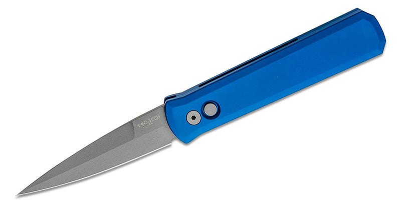 Pro-Tech 920-BLUE Godfather Stiletto Folding Knife Blue Handle 4in 154cm Steel Blade