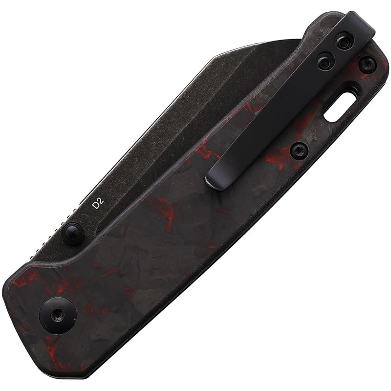 QSP Knife Penguin QS130-URD 3.06in D2 Steel Blade Shredded Carbon Fiber Overlay G10 Handles
