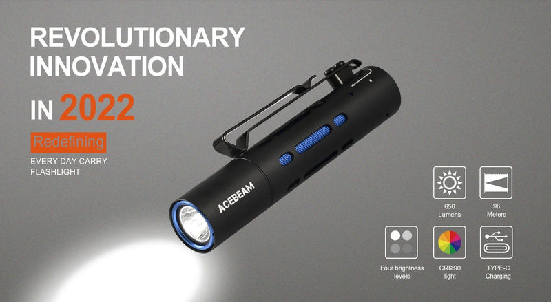 Acebeam Rider RX Aluminum EDC Flashlight 1 x 14500 USB-C Rechargeable Battery Included