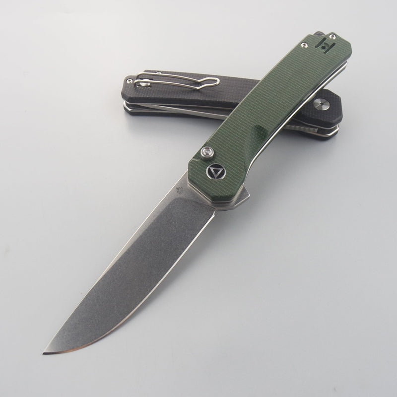 QSP XL Osprey Button Lock Folding Knife 3.65in D2 Steel Micarta Handles - Green