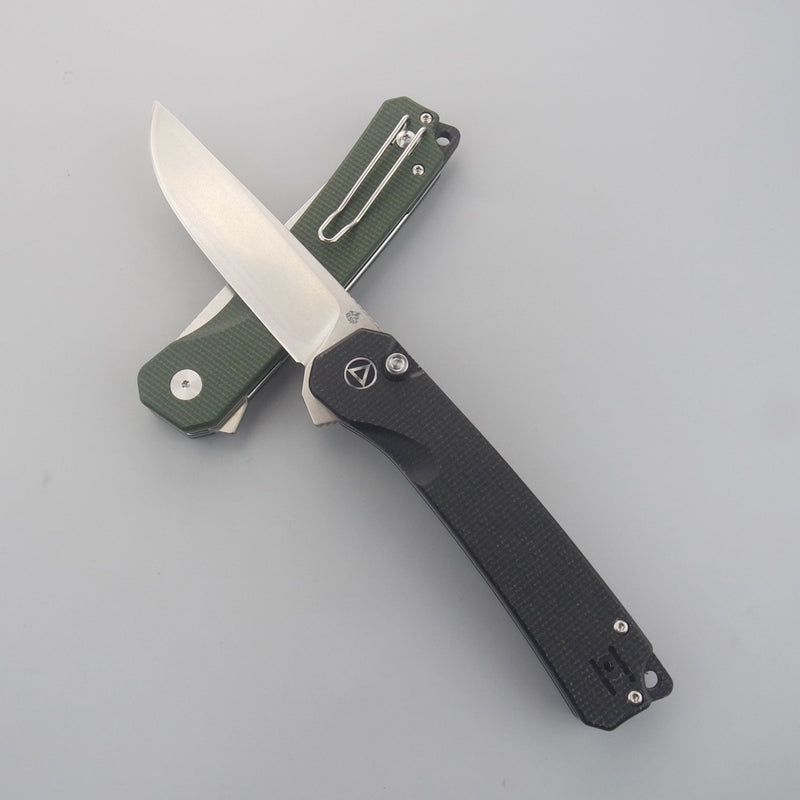 QSP XL Osprey Button Lock Folding Knife 3.65in D2 Steel Micarta Handles - Black