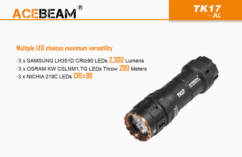 Acebeam TK17-AL Compact Flashlight / 1 x 18340 Micro USB Rechargeable Battery (Included)
