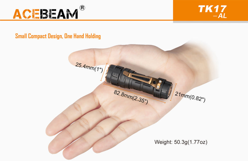 Acebeam TK17-AL Compact Flashlight / 1 x 18340 Micro USB Rechargeable Battery (Included)