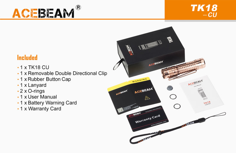 Acebeam TK18 Copper 1900 Lumen Flashlight 3 x OSRAM KW CSLNM1.TG LED