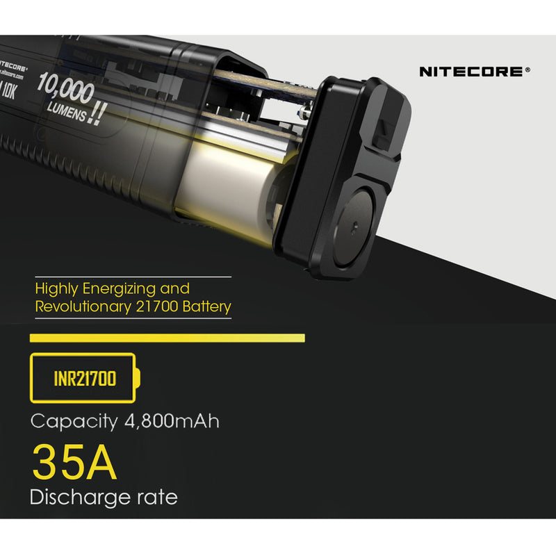 Nitecore TM10k 10,000 Lumen USB-C Rechargeable Flashlight 6 ÃƒÆ’Ã¢â‚¬â€ CREE XHP35 HD LED - 1 x 21700 Battery