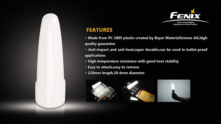 Fenix Flashlight Diffuser Tip AD102-W Large FOR TK11, TK12, TA20, TA21,