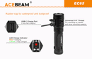 Acebeam EC65 4,000 Lumen USB-C Rechargeable Flashlight XHP 35 Hi LED