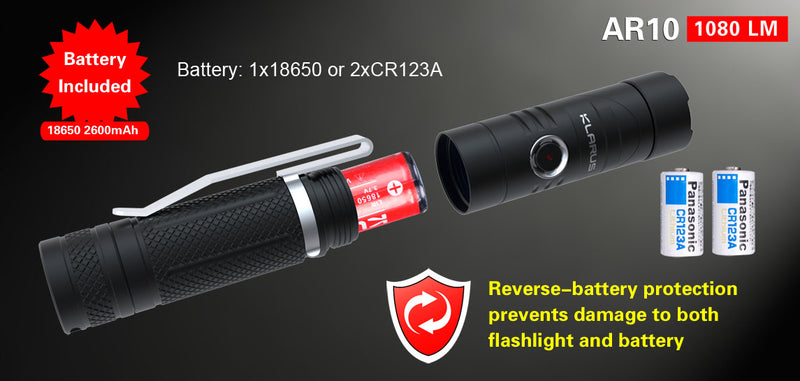 Klarus AR10 1x 18650 1080 Lumens CREE XM-L2 U2 LED Flashlight