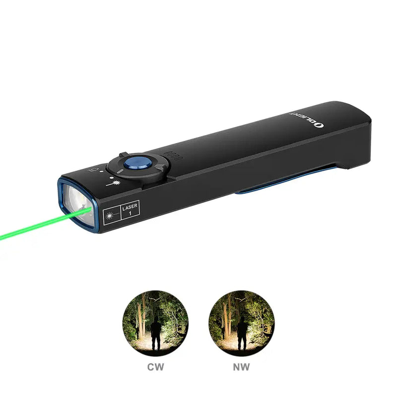 Olight Arkfeld Flat Flashlight with Green Laser & White Light - Black