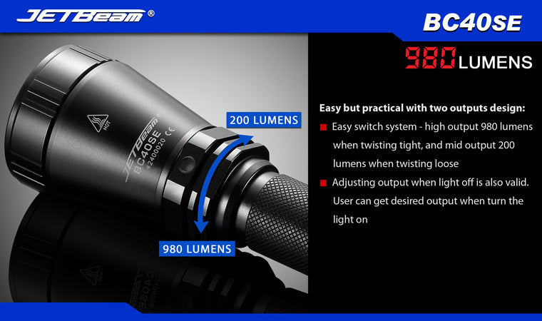 JETBeam BC40SE 2 x 18650 / 4 x (R)CR123A CREE XM-L2 980 Lumen LED Flashlight
