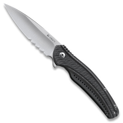 CRKT K406GXS Ripple Stainless Steel Folding Knife - Gray with Veff Flat Serrations