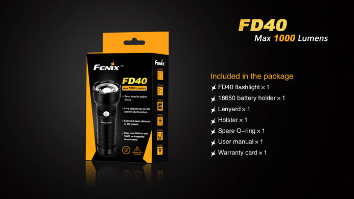 fenix fd40 led flashlight Fenix FD40 1x 18650 / 1x 26650 1000 Lumens CREE XP-L HI LED Flashlight