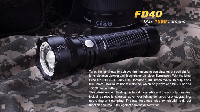 fenix fd40 flashlight Fenix FD40 1x 18650 / 1x 26650 1000 Lumens CREE XP-L HI LED Flashlight