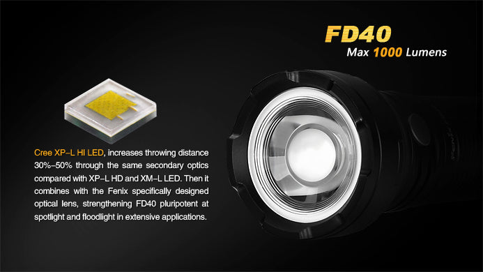 fenix fd40 led flashlight Fenix FD40 1x 18650 / 1x 26650 1000 Lumens CREE XP-L HI LED Flashlight