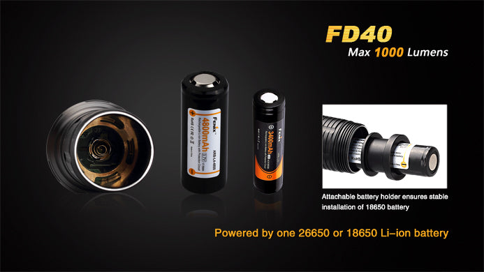 Fenix FD40 1x 18650 / 1x 26650 1000 Lumens CREE XP-L HI LED Flashlight