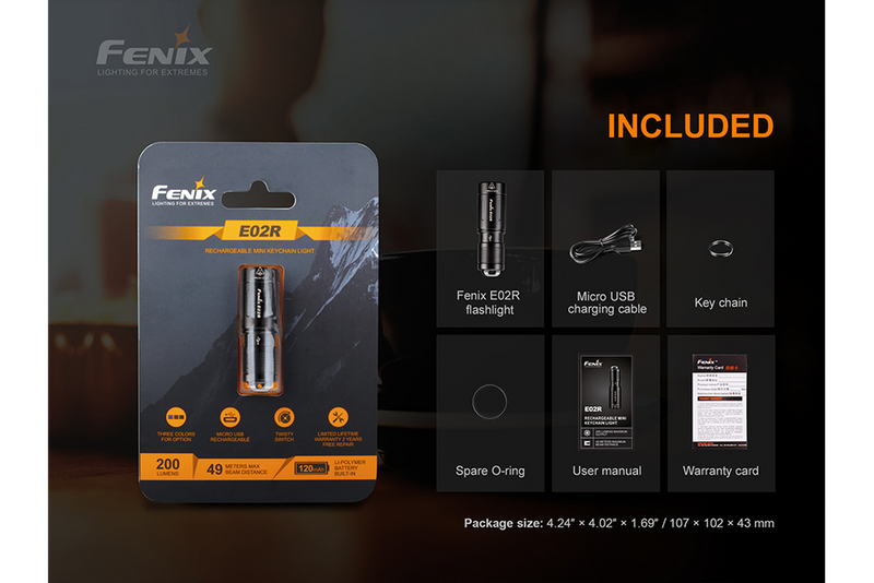 Fenix E02R Rechargeable Keychain Flashlight – 200 Lumens Black