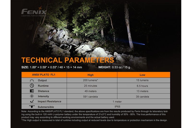 Fenix E02R Rechargeable Keychain Flashlight – 200 Lumens Black