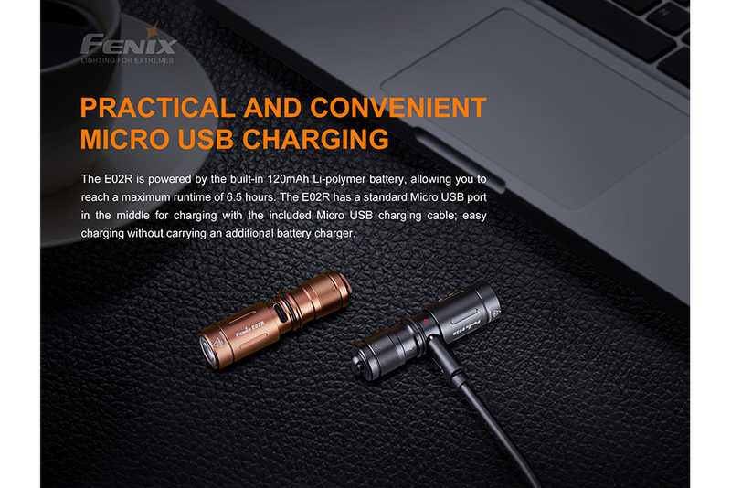 Fenix E02R Rechargeable Keychain Flashlight – 200 Lumens Black