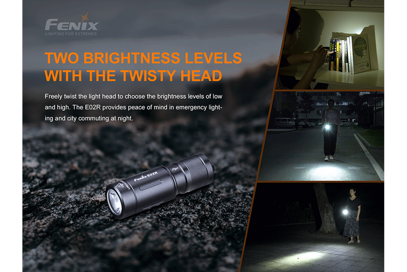 Fenix E02R Rechargeable Keychain Flashlight – 200 Lumens Black