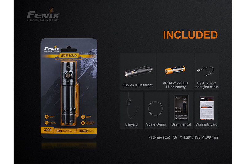 fenix flashlight e35 Fenix E35 V3.0 – 3000 Lumen USB-C Rechargeable EDC Flashlight