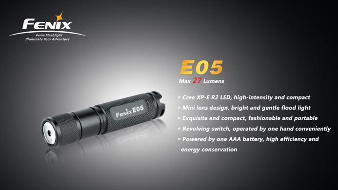 Fenix E05 R2 27 Lumen LED Flashlight - Black