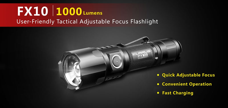adjustable focus rechargeable flashlight Klarus FX10 1000 Lumen Adjustable Focus Rechargeable Flashlight 1 x 18