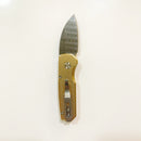 ProTech 5111-D Runt 5 Textured Bronze AL Handle Mosaic Button Chad Nichols Damascus Blade