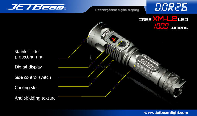 Jetbeam DDR26 1000 Lumen XM-L2 U2 Rechargeable 1 x 18650 Flashlight