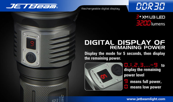 JETBeam DDR30 Digital Display Series 3 x 18650 Triple CREE XM-L2 LED F