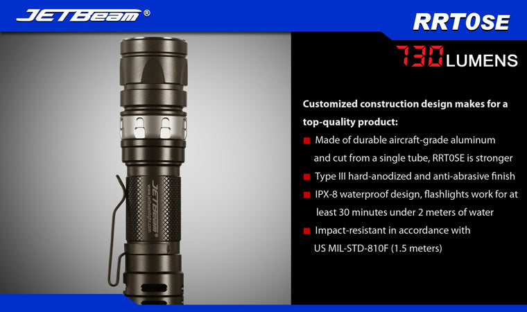 JETBeam RRT0SE 1 x AA/14500 / 1 x CR123/16340 CREE XM-L2 730 Lumen LED Flashlight