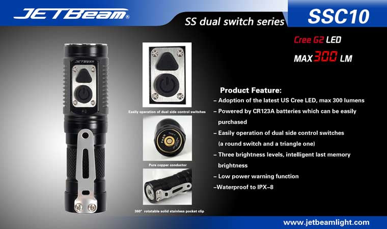 JETBeam SSC10 CREE G2 LED 300 Lumens 1 x CR123a Flashlight