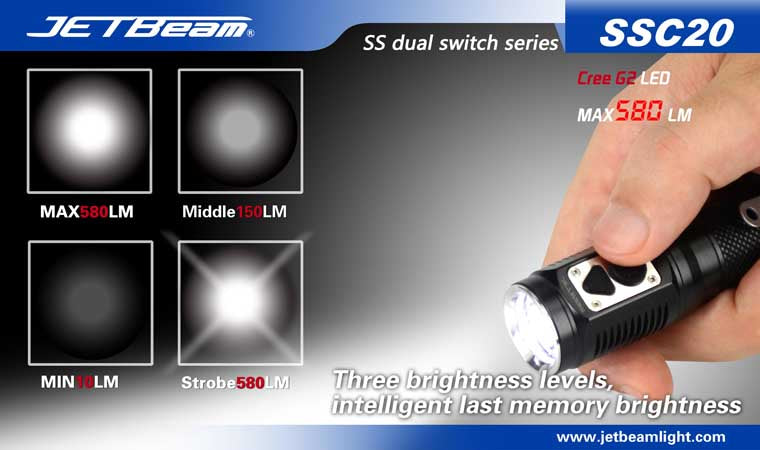 JETBeam SSC20 CREE G2 580 Lumen 2 x CR123 or 1 x 18650 Flashlight