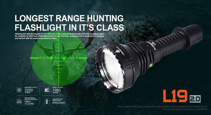 Acebeam L19 2.0 Green LED Flashlight | 2200 Lumens | 1520m Beam