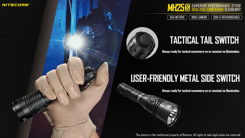 Nitecore MH25S 1800 Lumen Type-C Rechargeable Flashlight 21700 Battery Included