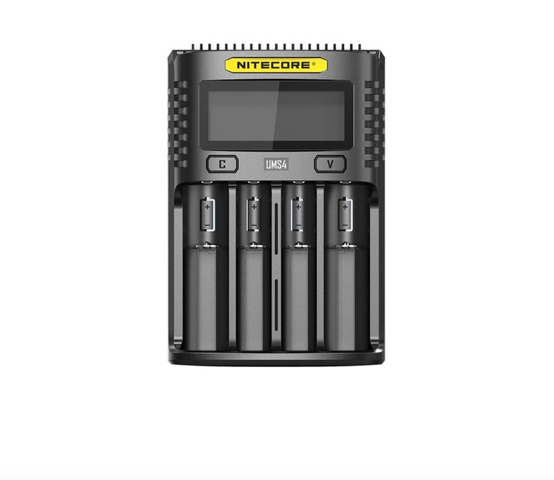 Nitecore UMS4 4-Slot USB Fast Battery Charger – LCD Display & 3000mA Quick Charge