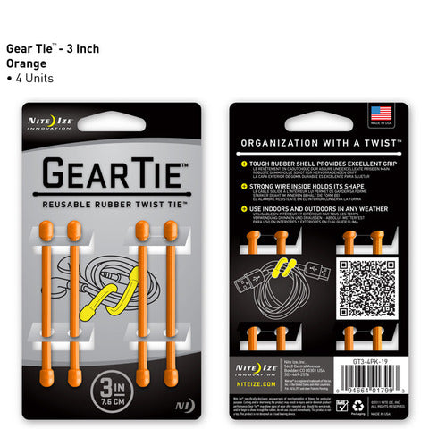 Nite Ize Gear Tie 3 inch - Orange 4pk
