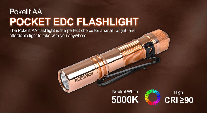 Acebeam Pokelit AA Copper Flashlight | 500 Lumens | CRI90 Nichia 519A