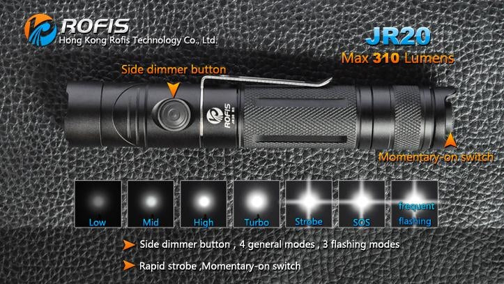 Rofis JR20 CREE XP-G R5 310 Lumen 2 x CR123 / 1 x 18650 Rotating Angle LED Flashlight