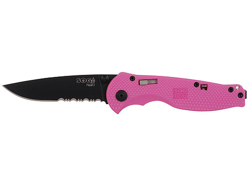 SOG Flash I 1/2 Serrated Black TiNi Assisted Opening Knife-Pink
