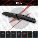 StatGear Slinger EDC Flipper Folding Knife 2in D2 Steel Blade Stainless Steel Handles - Black